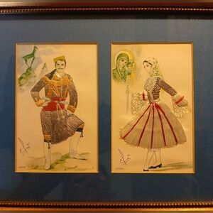 Vintage Framed C. 1950 Embroidered Post Cards Signed Elsi Gumier.     FF337
